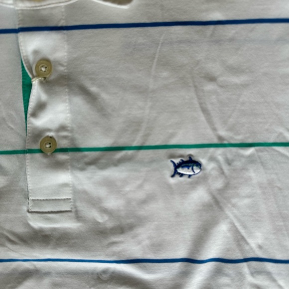 NWT Southern Tide Polo in White with Blue and Green Stripes - Picture 2 of 6